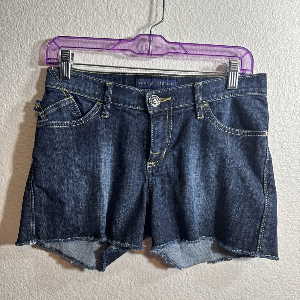 Rock & Republic Hula Denim Shorts Womens Size 4 Blue‎ Stretch Jeans Cutoffs